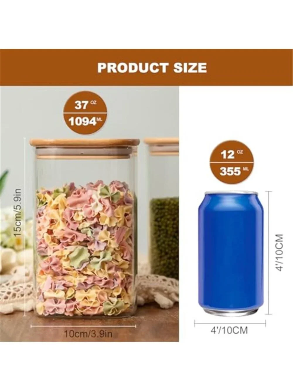 Glass Food Storage Jars 37 oz Set of 6,Glass Storage Containers Clear Glass